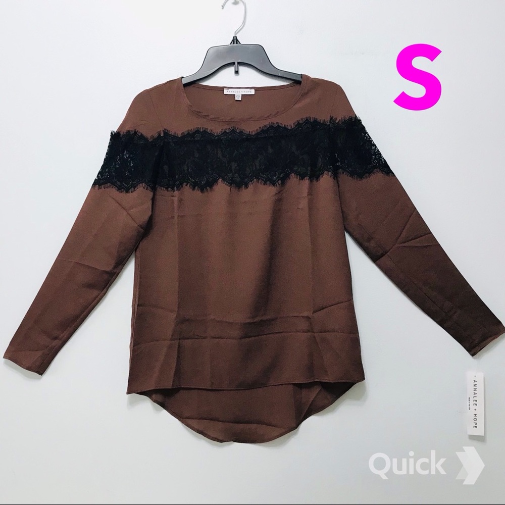 S - NWT Annalee + Hope Brown Lace Dip Top